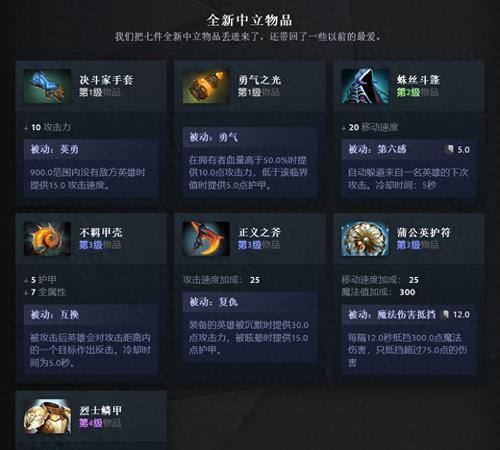 DOTA2中新增的中立物品效果一览（探索Dota2中新增的物品效果，了解它们如何改变游戏）